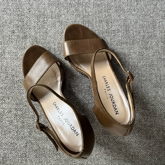 SEXY Vintage CHARLES JOURDAN of Paris Tan Lizard Print Open Toe Heels US Size 7 - Picture 4 of 11